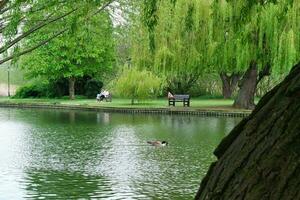 personas son disfrutando calentar día a Bedford ciudad parque, Inglaterra genial Bretaña Reino Unido. imagen capturado en abril 22, 2023 foto