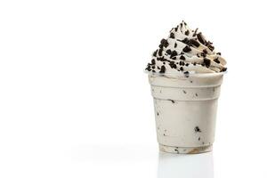 Cookies and cream milkshake in a takeaway cup isolated on white background with copy space. ai generated photo