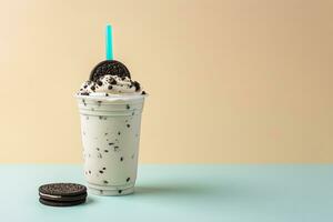 Cookies and cream milkshake in a takeaway cup with copy space. ai generated photo
