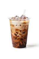 Iced coffee in plastic takeaway glass isolated on white background. ai generated photo