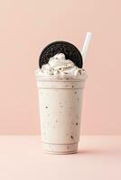 Cookies and cream milkshake in a takeaway cup. ai generated photo