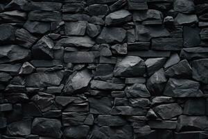 Black stone wall texture background. ai generated photo