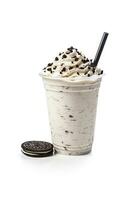 Cookies and cream milkshake in a takeaway cup isolated on white background. ai generated photo