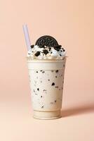 Cookies and cream milkshake in a takeaway cup. ai generated photo