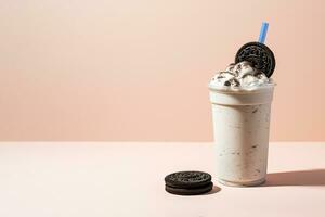 Cookies and cream milkshake in a takeaway cup with copy space. ai generated photo