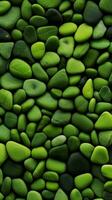 Pebbles stones background with green toned. ai generated photo