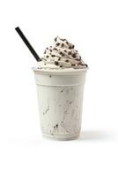 Cookies and cream milkshake in a takeaway cup isolated on white background. ai generated photo