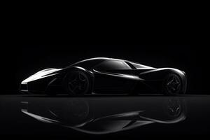 Side view dark silhouette of a modern sport black car isolated on black background. ai generated photo