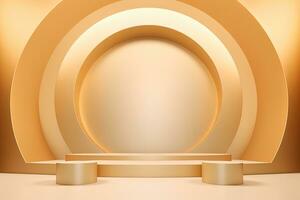 Realistic 3D podium with golden beige color for product display. ai generated photo