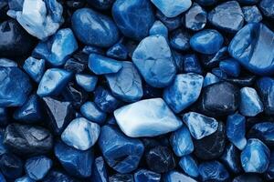 Pebbles stones background with blue toned. ai generated photo