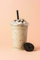 Cookies and cream milkshake in a takeaway cup. ai generated photo