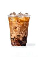 Iced coffee in plastic takeaway glass isolated on white background. ai generated photo