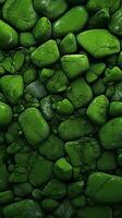 Pebbles stones background with green toned. ai generated photo