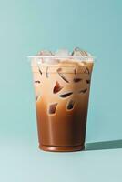 Iced coffee in plastic takeaway glass. ai generated photo