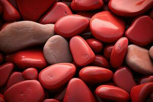 Pebbles stones background with red toned. ai generated photo