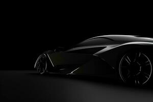 Side view dark silhouette of a modern sport black car isolated on black background. ai generated photo