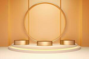 Realistic 3D podium with golden beige color for product display. ai generated photo
