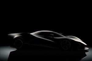 Side view dark silhouette of a modern sport black car isolated on black background. ai generated photo