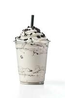 Cookies and cream milkshake in a takeaway cup isolated on white background. ai generated photo