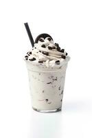 Cookies and cream milkshake in a takeaway cup isolated on white background. ai generated photo