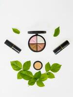 Set of makeup cosmetic accessories on white background. photo