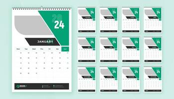 Monthly calendar template design for 2024 year. Week Starts on Monday. Wall calendar in a minimalist and creative style. vector