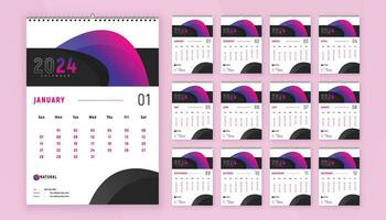 mensual calendario modelo diseño para 2024 año. semana empieza en domingo. pared calendario en un minimalista y creativo estilo. vector