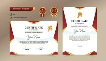 Red and gold certificate of achievement template. For award, business, and education needs. vector