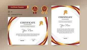 Red and gold certificate of achievement template. For award, business, and education needs. vector