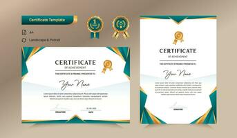 Green and gold certificate of achievement template. For award, business, and education needs. Vector Illustration