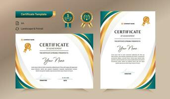 Green and gold certificate of achievement template. For award, business, and education needs. Vector Illustration