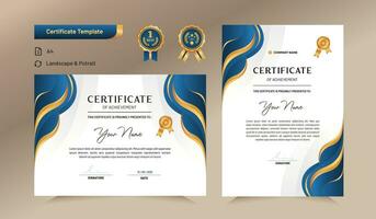 Blue and gold certificate of achievement template. For award, business, and education needs. Vector Illustration