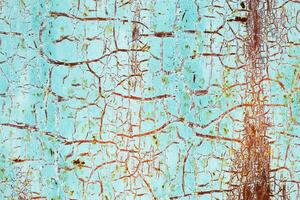 Rusty metal abstract background. Texture of an old blue grunge metal plate with cracked paint. photo