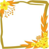 Frame with yellow flowers and leaves on a white background. Vector illustration.