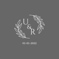 Initial letter UR monogram wedding logo with creative leaves decoration vector