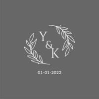 Initial letter YK monogram wedding logo with creative leaves decoration vector