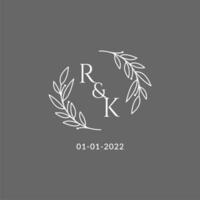 inicial letra rk monograma Boda logo con creativo hojas decoración vector