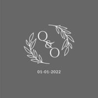 Initial letter QO monogram wedding logo with creative leaves decoration vector
