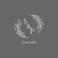 Initial letter SP monogram wedding logo with creative leaves decoration vector