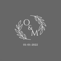 Initial letter OM monogram wedding logo with creative leaves decoration vector