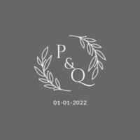 Initial letter PQ monogram wedding logo with creative leaves decoration vector