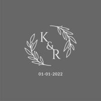 Initial letter KR monogram wedding logo with creative leaves decoration vector