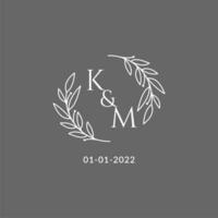 Initial letter KM monogram wedding logo with creative leaves decoration vector