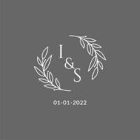 Initial letter IS monogram wedding logo with creative leaves decoration vector