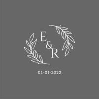 Initial letter ER monogram wedding logo with creative leaves decoration vector
