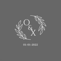 Initial letter OX monogram wedding logo with creative leaves decoration vector