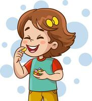 vector illustration of girl eating candy