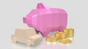 The pink piggy bank and gold coin for car saving concept 3d rendering photo