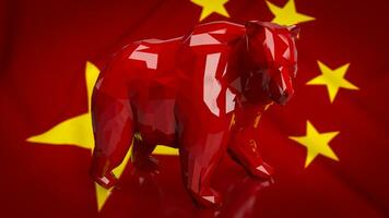 The red bear on china flag for Chinese business crisis 3d rendering photo
