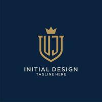 UJ initial shield crown logo vector